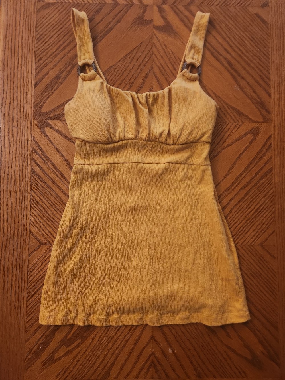 Self Esteem Mustard Yellow Ring-Detail Mini Dress